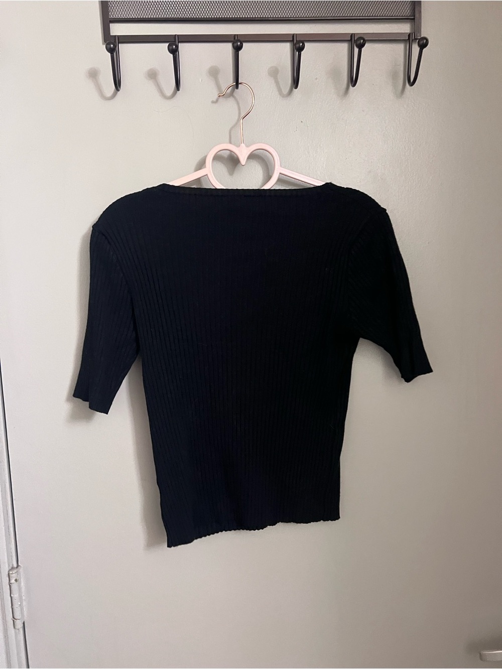 Black Ribbed Short Sleeve Top